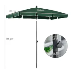 Outsunny Garden Parasol Umbrella, Outdoor Market Table Umbrella with Ruffles & Aluminium Pole, Rectangular Tilting Parasol Sun Shade Canopy, 2 x 1.3m, Green - 3