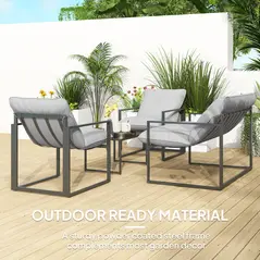 Outsunny Four-Piece Relaxed Back Garden Dining Set - Black/Light Grey - 6