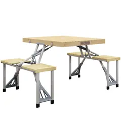 Outsunny Four-Seat Folding Picnic Table - Natural Finish - 1