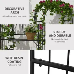 Outsunny Garden Metal Arch Bench Outdoor Patio Rose Trellis Arbour Pergola for Climbing Plant Antique Style 2-Seater Chair, Black - 5