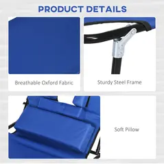 Outsunny Folding Sun Loungers Set of 2 with Face Hole, 4-Position Adjustable Backrest Garden Recliner Chairs Sunbeds, Outdoor Lounge Chairs with 600 D Oxford Cloth Seat, Pillow for Beach, Blue - 6