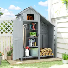 Outsunny Garden Outdoor Storage Shed 3 Shelves Tilt Roof w/ Firewood Rack Log Carrier, 129L x 51.5W x 180H cm - 9