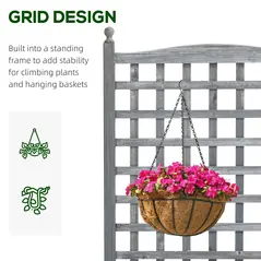 Outsunny Garden Planters with Trellis for Climbing Vines, Wood Raised Beds for Garden, Flower Pot, Indoor Outdoor, Grey - 4