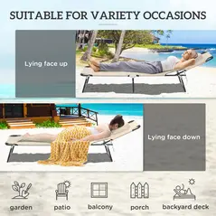 Outsunny Folding Sun Lounger with Face Hole, 4-Position Adjustable Backrest Garden Recliner Chair Sunbed, Outdoor Lounge Chair with 600 D Oxford Cloth Seat, Pillow for Beach, Beige - 5