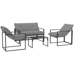 Outsunny Four-Piece Relaxed Back Garden Dining Set - Black/Light Grey - 1