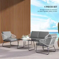 Outsunny Four-Piece Rattan Strong Panel Outdoor Sofa Set - Grey - 4
