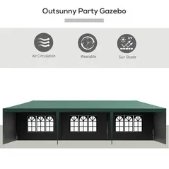 Outsunny Garden Gazebo Marquee Party Wedding Tent Canopy (9m x 3m) - Green - 4