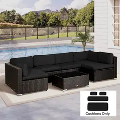 Outsunny Garden Rattan Sofa Cushion Polyester Cover Replacement Outdoor- No Cushion Included, Black - 2