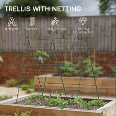 Outsunny Garden Cucumber Trellis for Climbing Plants, A-Frame Trellis Plant Support with Climbing Net, DIY Adjustable Cucumber Support Frame for Raised Bed, Vegetables, Flowers, Fruit, Green - 4