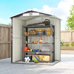 Outsunny Garden Metal Tool Storage Shed with Sliding Door, Sloped Roof and Foundation Kit, 152 x 132 x 188cm, Grey - 7