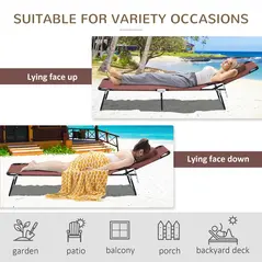 Outsunny Folding Sun Lounger with Face Hole, 4-Position Adjustable Backrest Garden Recliner Chair Sunbed, Outdoor Lounge Chair with 600 D Oxford Cloth Seat, Pillow for Beach, Brown - 5