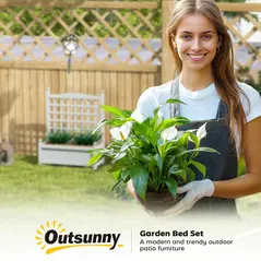 Outsunny Garden Planters with Trellis for Climbing Vines, Wood Raised Beds for Garden, Flower Pot, Indoor Outdoor, Grey - 9