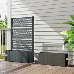 Outsunny Garden Planter Box with Trellis, Liner for Climbing Plants, Vegetables, Flowers, 90 x 35 x 148 cm, Charcoal Grey - 3
