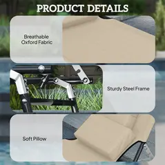 Outsunny Folding Sun Lounger with Face Hole, 4-Position Adjustable Backrest Garden Recliner Chair Sunbed, Outdoor Lounge Chair with 600 D Oxford Cloth Seat, Pillow for Beach, Beige - 6