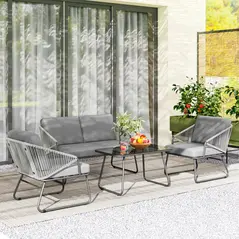 Outsunny Four-Piece Rattan Strong Panel Outdoor Sofa Set - Grey - 2
