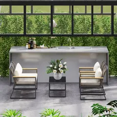 Outsunny Four Piece Wicker Rope Garden Furniture Set with Glass Top Coffee Table - Grey - 9