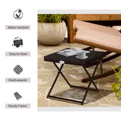 Outsunny Folding Rattan Garden Coffee Table, Small Square Outdoor Bistro Side Table with Rattan Top for Patio, Balcony, Porch, 40 x 40 x 40 cm, Brown - 4