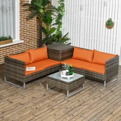 Outsunny Four-Piece Rattan Sofa Set, with Storage Table - Orange/Brown - 2