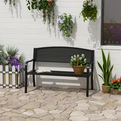 Outsunny Garden Bench Furniture Patio Park 2 Person Chair Seat Steel Black 120cm Outdoor - 2