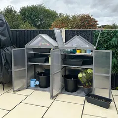 Outsunny Garden Cold Frame Polycarbonate Greenhouse with Adjustable Shelves, Double Doors, Openable Top Covers, Grow House for Flower Vegetable Plants, 80 x 47 x 138cm, Grey - 8