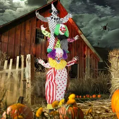 Outsunny Life Size Stackable Halloween Animated Clown with Red Light Up Eyes, Sound Activated Scary Halloween Decorations, Battery Operated, Indoor Party Props - 2