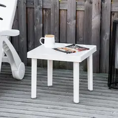 Outsunny Garden Side Table Plastic Outdoor Square Coffee End Table for Drink Snack, White - 2