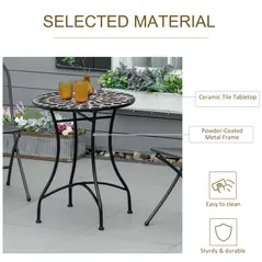 Outsunny Φ60cm Mosaic Outdoor Patio Table - Black - 5