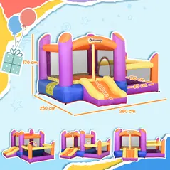Outsunny Kids Bouncy Castle House Inflatable Trampoline Slide Water Pool 3 in 1 with Blower for Kids Age 3-8 Multi-color 2.8 x 2.5 x 1.7m - 3