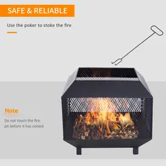 Outsunny Metal Square Fire Pit Outdoor Mesh Firepit Brazier w/ Lid, Log Grate, Poker for Backyard, Camping, Bonfire, Wood Burning Stove, 44 x 44 x 40cm, Black - 4