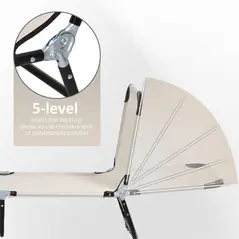 Outsunny Garden Sun Lounger, with Five-Position Back - Cream White - 4