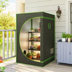 Outsunny Grow Tent 120 x 120 x 200 cm, Reflective Mylar Hydroponic Growing Tent with 600D Oxford Fabric, Observation Window, Vent, Zipper Door for Indoor Plant Growing, Black - 2
