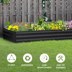 Outsunny Metal Raised Garden Bed Planter Box Outdoor Planters for Growing Flowers, Herbs, Grey, 241x90.5x30cm - 6