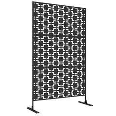 Outsunny Metal Decorative Privacy Screen Outdoor Divider, Black Grid - 1