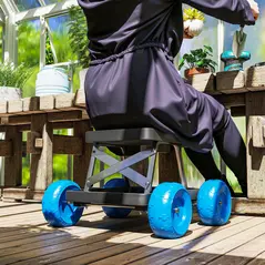 Outsunny Garden Storage Cart, with Top Seat - Blue - 8