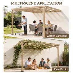 Outsunny Lean-To Wooden Pergola Kit, Decorative Garden Gazebo with Stable Structure and Concrete Anchors, 3 x 3 m, Light Brown - 8