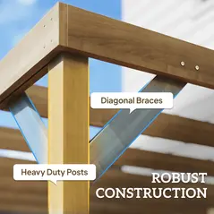 Outsunny Lean-To Wooden Pergola Kit, Decorative Garden Gazebo with Stable Structure and Concrete Anchors, 3 x 3 m, Light Brown - 5