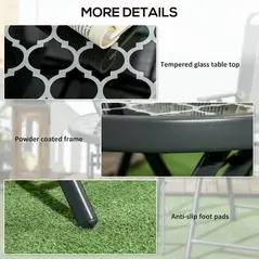 Outsunny Φ45cm Garden Side Table, Outdoor Round Folding Patio Table with Imitation Marble Glass Top, Small Coffee Table, Black and White - 7