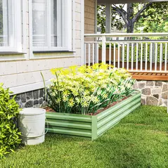 Outsunny Metal Raised Garden Bed Planter Box Outdoor Planters for Growing Flowers, Herbs, Green, Light Green - 8