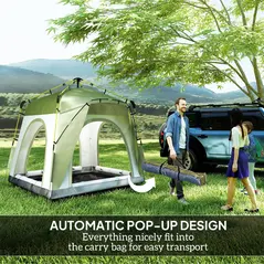 Outsunny Instant Pop Up Camping Tent, 4 Man Dome Tent with 4 Doors, Sewn-in Groundsheet, Carry Bag and Top Hook for Fishing Hiking Festival, Green - 6