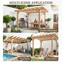 Outsunny Graden Pergola Kit, Wooden Pergola Gazebo Grape Trellis with Stable Structure, 3.6 x 3.6m, Dark Brown - 7