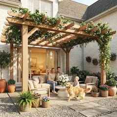 Outsunny Graden Pergola Kit, Wooden Pergola Gazebo Grape Trellis with Stable Structure, 3.6 x 3.6m, Dark Brown - 2