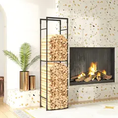 Outsunny Metal Firewood Log Holder, Heavy Duty Firewood Rack with Adjustable Shelf, Indoor Outdoor Fireplace Wood Storage Shelf, 45 x 31 x 170 cm, Black - 8