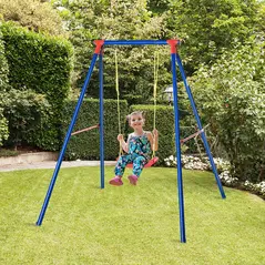 Outsunny Kids Swing Set Toddler Swing Adjustable Rope Heavy Duty A-Frame Stand Outdoor Playset for 3-8 Years Old Blue - 2