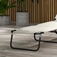 Outsunny Garden Sun Lounger, with Five-Position Back - Cream White - 8