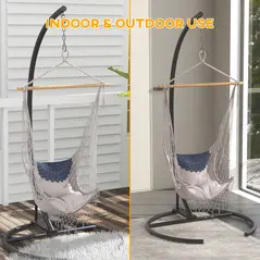 Outsunny Hanging Hammock Chair Stand with Round Base, C Hanging Swing Stand Frame for Swing/Egg/Hammock Chair, Indoor & Outdoor, Heavy Duty 330 lbs, Black - 5