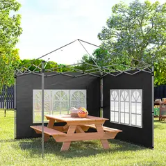 Outsunny Gazebo Side Panels, Sides Replacement with Window for 3x3(m) or 3x4m Pop Up Gazebo, 2 Pack, Black - 8