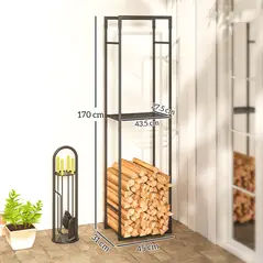Outsunny Metal Firewood Log Holder, Heavy Duty Firewood Rack with Adjustable Shelf, Indoor Outdoor Fireplace Wood Storage Shelf, 45 x 31 x 170 cm, Black - 3