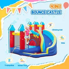Outsunny Kids Bouncy Castle, with Slide, Pool, Trampoline, Climbing Wall, Blower - 4