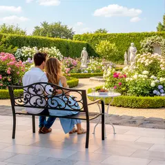 Outsunny Metal Garden Bench with Floral Backrest and Armrests - Black - 7