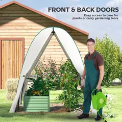 Outsunny Hoop House Greenhouse with Sandbags, Walk-In Tunnel Green House with 2 Doors and Screen Windows, 1.8 x 1.8 x 2m, White - 7